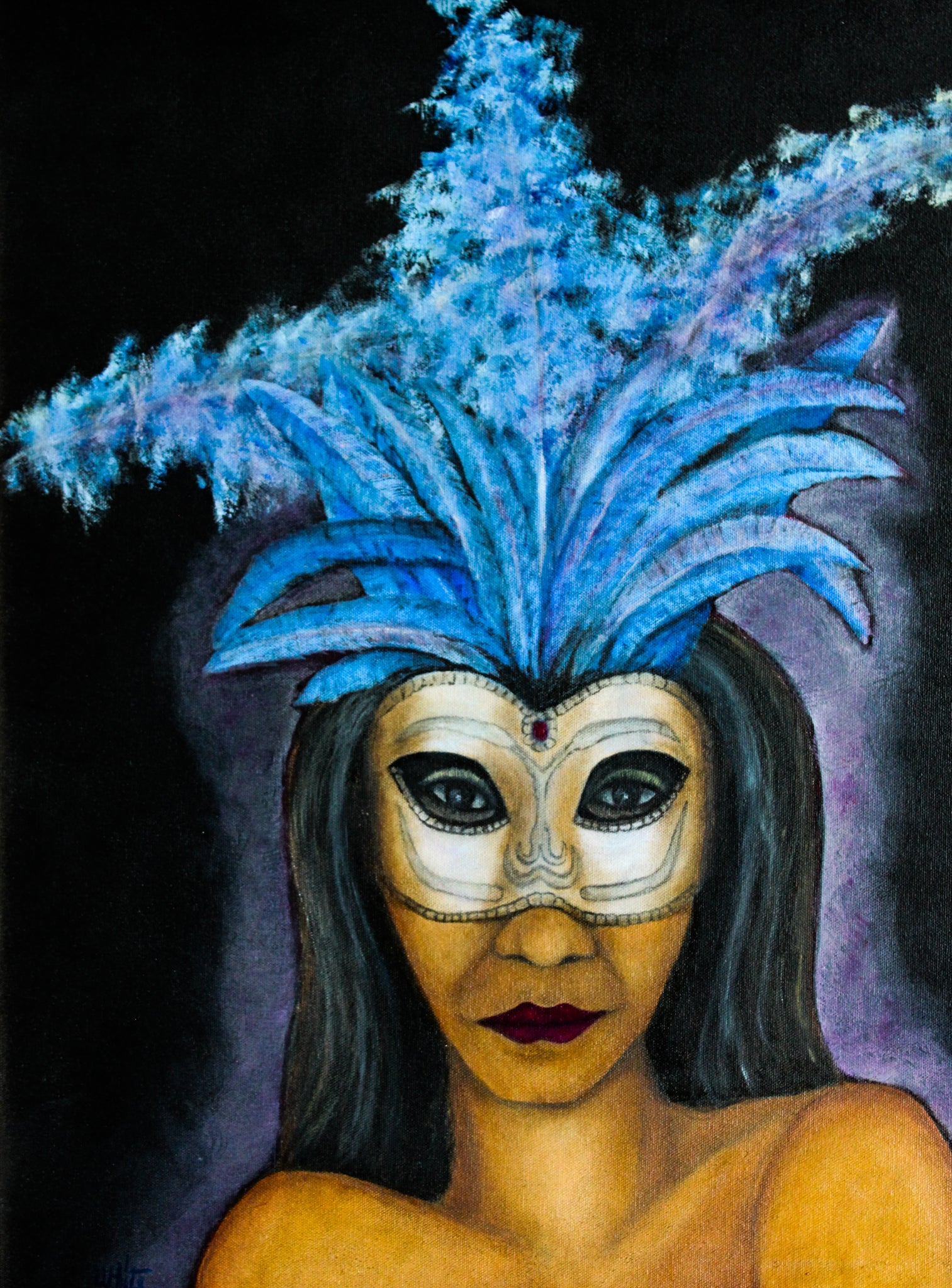 Blue Feather Venetian Mask